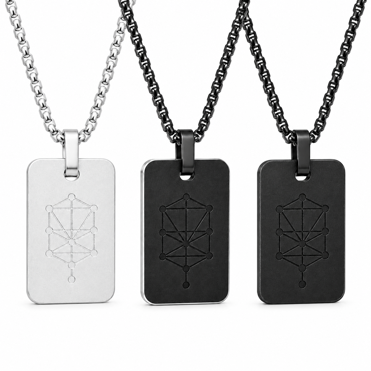 Nano Zohar Necklace - Full 23 Volume Aramaic Zohar Nano Inscribed Kabbalah Jewelry | Obsidian Noir, Lumina, Eclipse Editions | Aluminum Frame Stainless Steel Chain