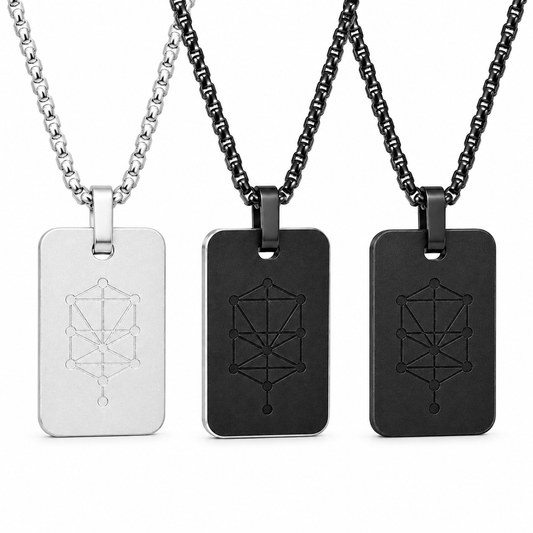 Nano Zohar Necklace - Full 23 Volume Aramaic Zohar Nano Inscribed Kabbalah Jewelry | Obsidian Noir, Lumina, Eclipse Editions | Aluminum Frame Stainless Steel Chain