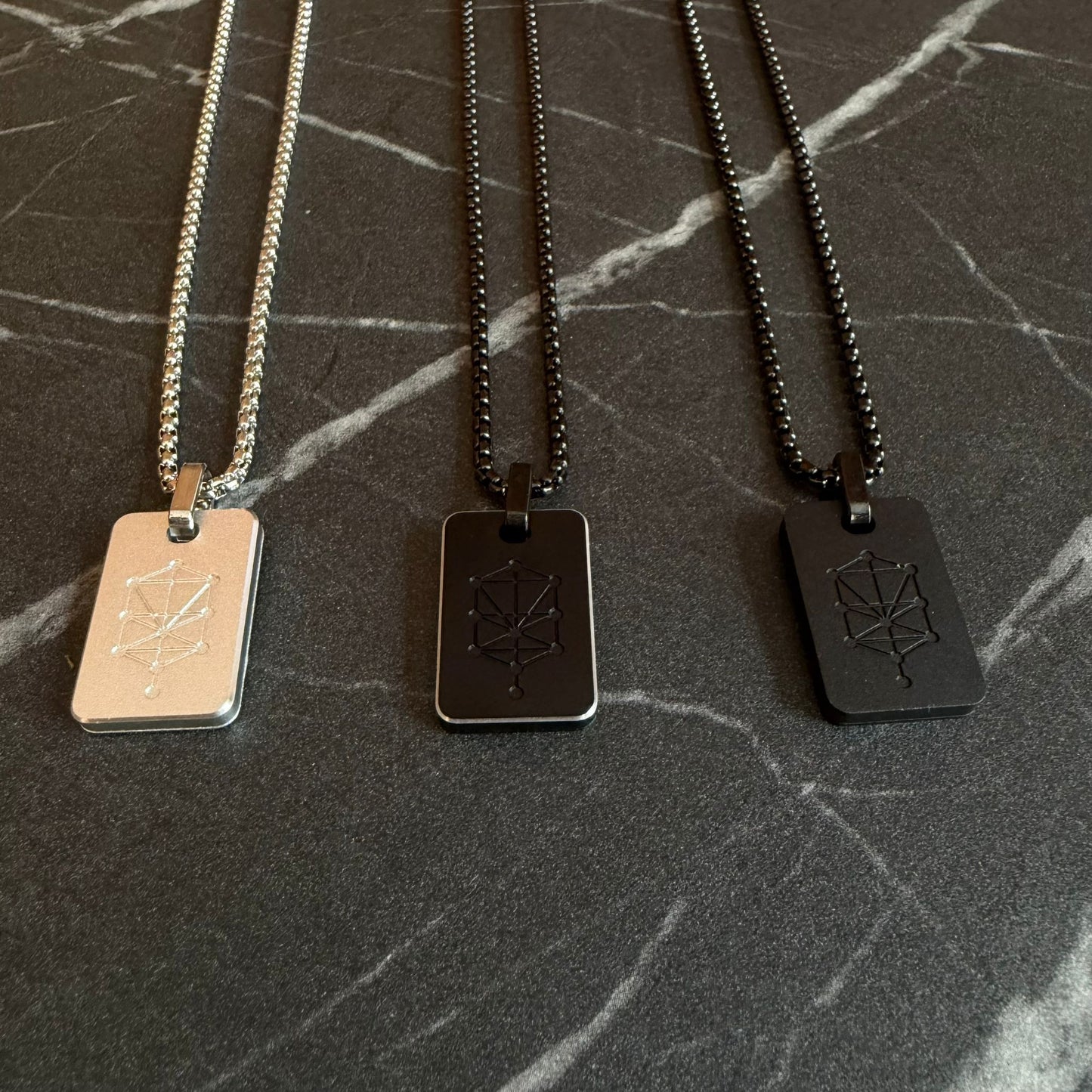 Nano Zohar Necklace - Full 23 Volume Aramaic Zohar Nano Inscribed Kabbalah Jewelry | Obsidian Noir, Lumina, Eclipse Editions | Aluminum Frame Stainless Steel Chain